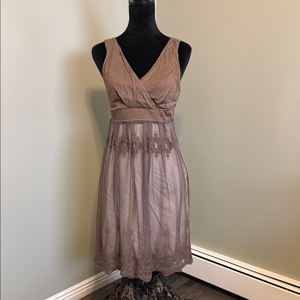 Promod- Elegant Brown Lace Sleeveless Dress - S